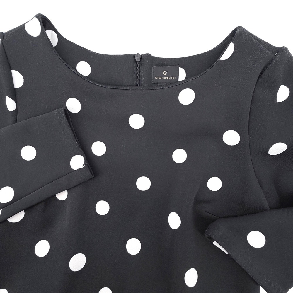 Worthington Sheath Dress Womens 6 Black New Polka Dot 3/4 Sleeve Bodycon Retro